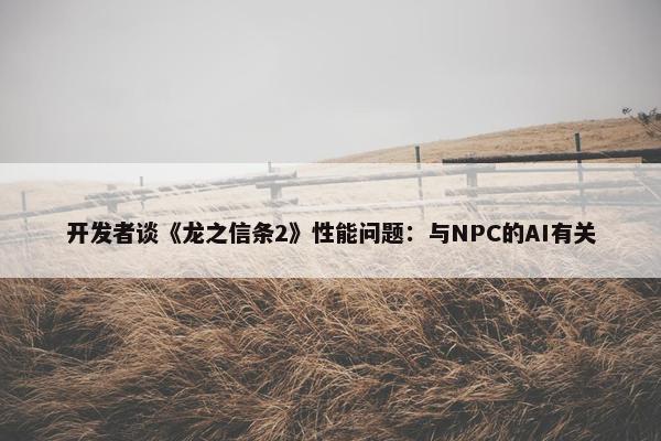 开发者谈《龙之信条2》性能问题：与NPC的AI有关